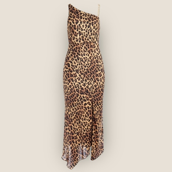 Alice + Olivia | Harmony Leopard Print One Shoulder Slip Dress | Size 2 - Picture 1 of 8